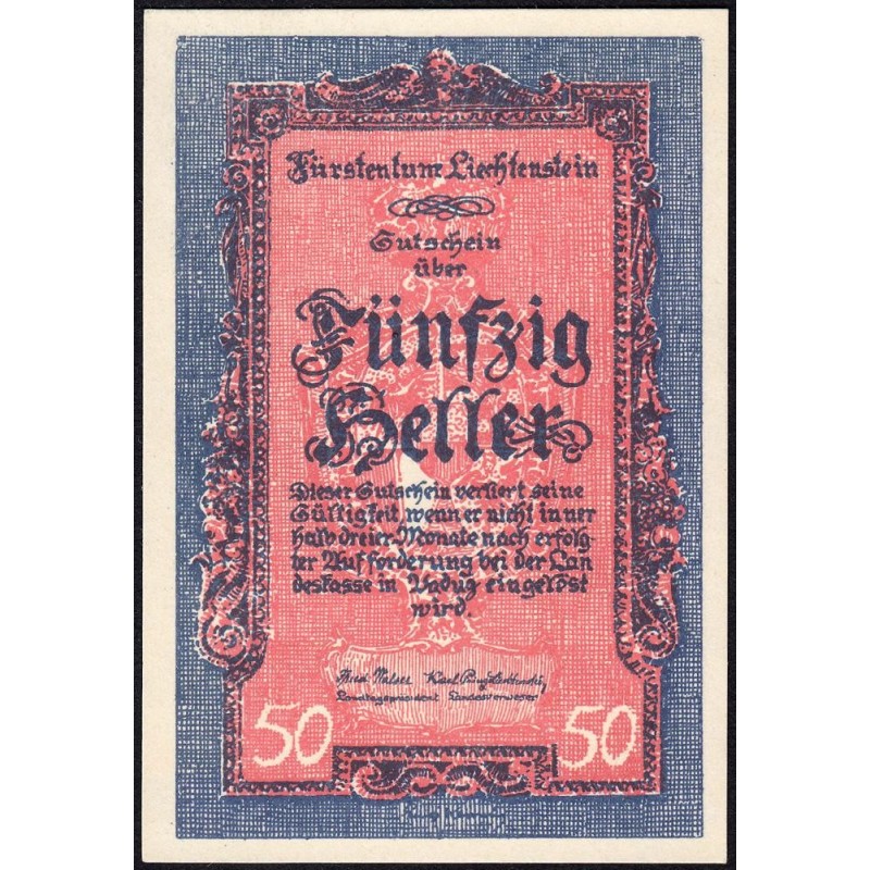 Liechtenstein - Pick 3 - 50 heller - 1920 - Etat : NEUF
