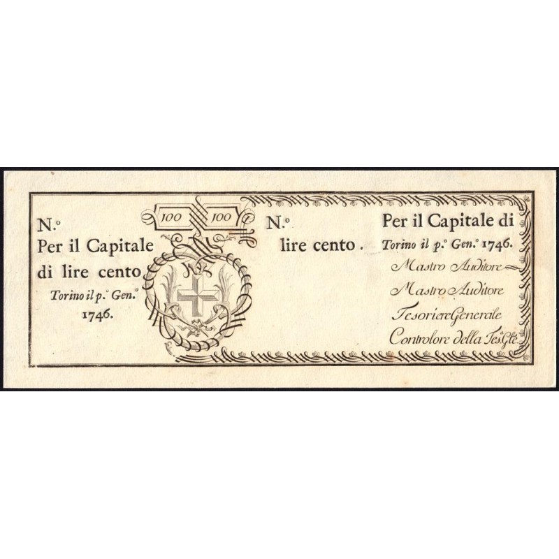 Savoie-Sardaigne - Pick S 101r - 100 livres - 01/01/1746 - Etat : pr.NEUF