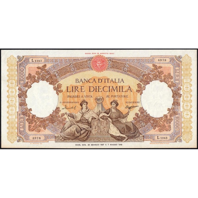 Italie - Pick 89c_5 - 10'000 lire - Série L 1243 - 26/01/1957 - Etat : TTB+ à SUP