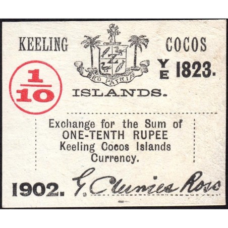 Australie - Keeling Cocos Islands - Pick S 123 - 1/10 roupie - 1902 - Etat : NEUF