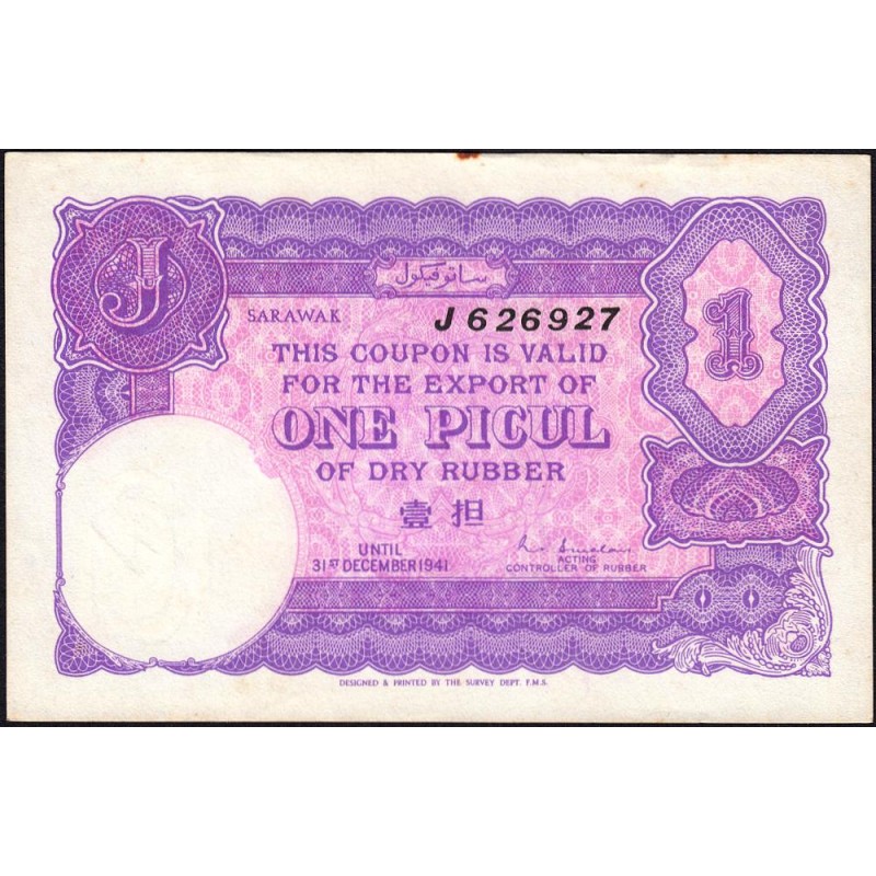 Malaisie Britannique - Sarawak - 1 picul - Série J - 31/12/1941 - Etat : SUP+