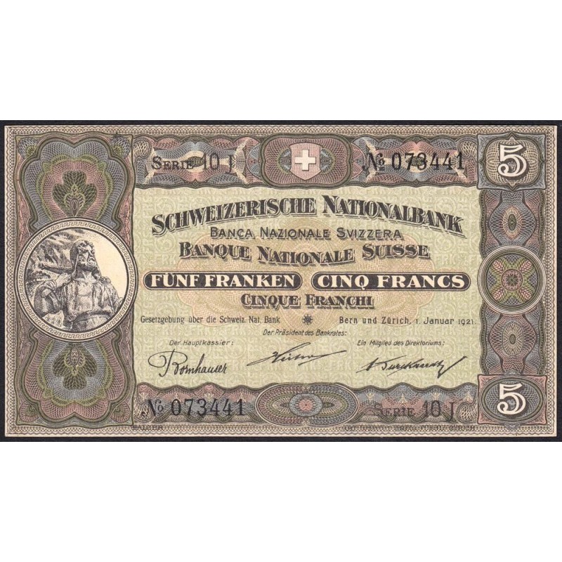 Suisse - Pick 11e_1 - 5 francs - Série 10 J - 01/01/1921 - Etat : SPL