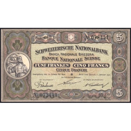 Suisse - Pick 11e_1 - 5 francs - Série 10 J - 01/01/1921 - Etat : SPL