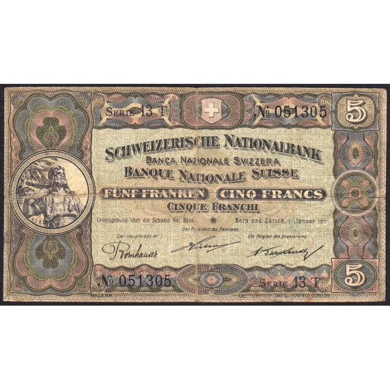 Suisse - Pick 11e_1 - 5 francs - Série 13 T - 01/01/1921 - Etat : TB