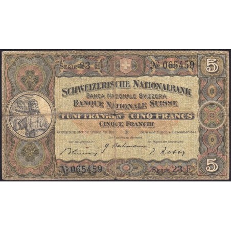 Suisse - Pick 11j_1 - 5 francs - Série 23 E - 04/12/1942 - Etat : TB-