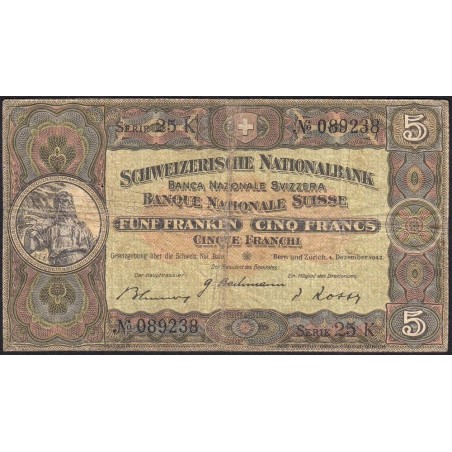 Suisse - Pick 11j_1 - 5 francs - Série 25 K - 04/12/1942 - Etat : B+