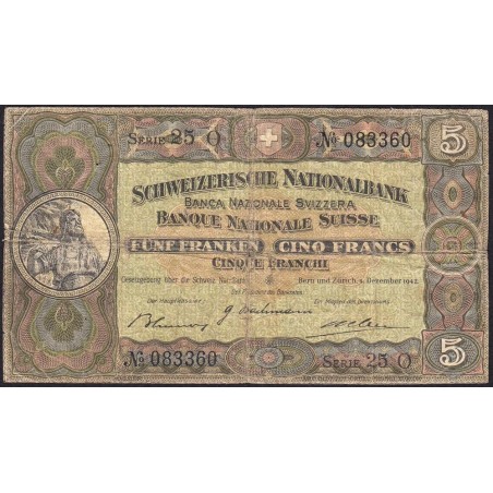 Suisse - Pick 11j_2 - 5 francs - Série 25 O - 04/12/1942 - Etat : B+