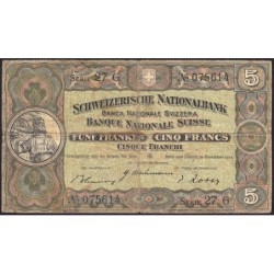 Suisse - Pick 11k_1 - 5 francs - Série 27 G - 16/11/1944 - Etat : B+