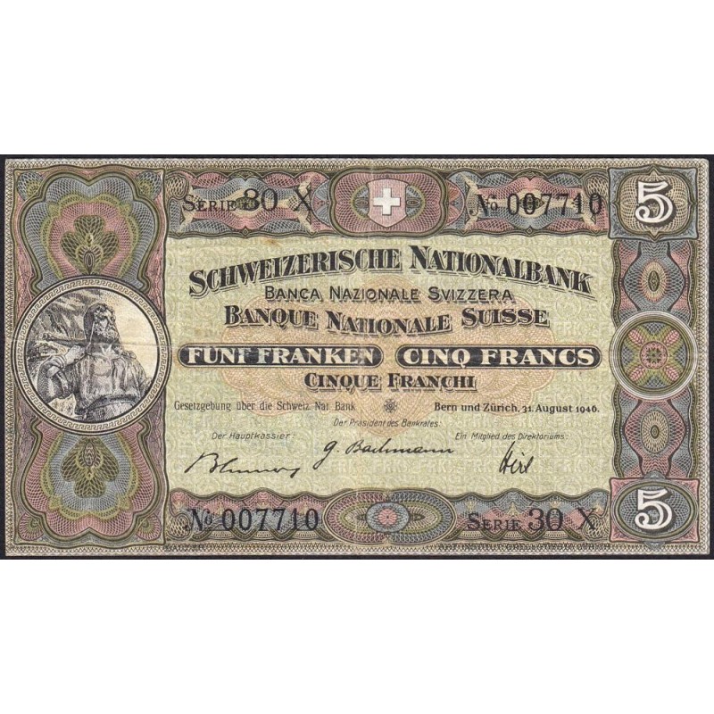 Suisse - Pick 11l_3 - 5 francs - Série 30 X - 31/08/1946 - Etat : TTB