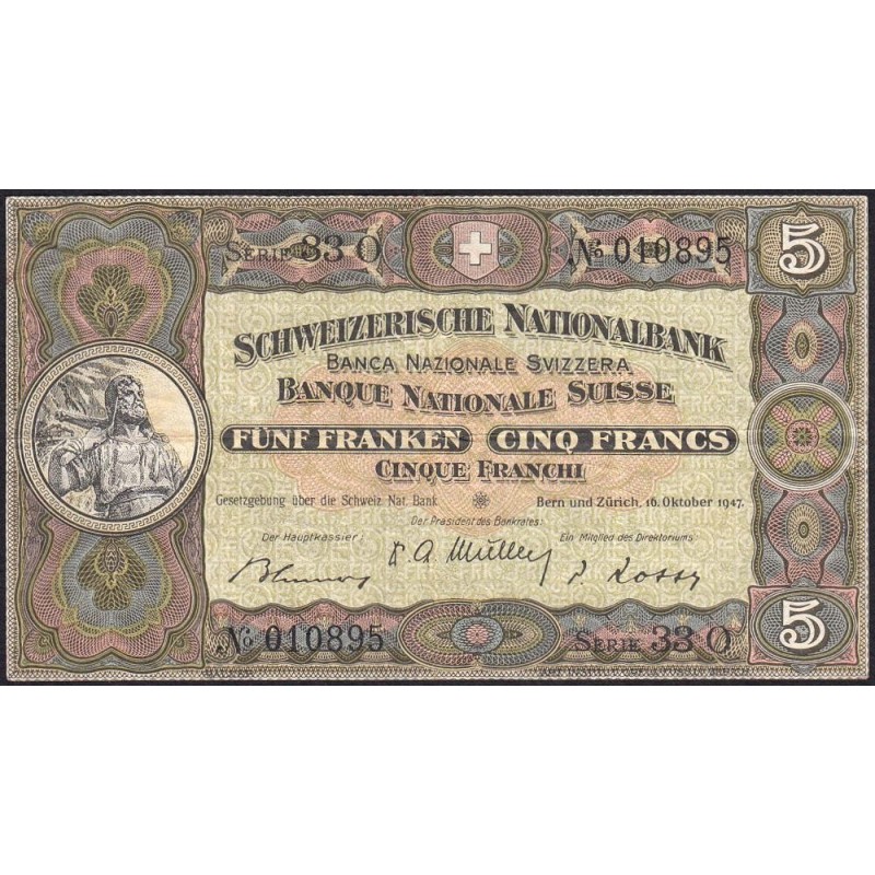 Suisse - Pick 11m_2 - 5 francs - Série 33 O - 16/10/1947 - Etat : TTB