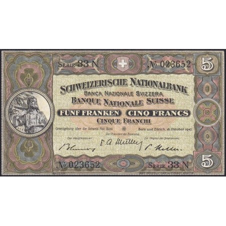 Suisse - Pick 11m_3 - 5 francs - Série 33 N - 16/10/1947 - Etat : SUP-