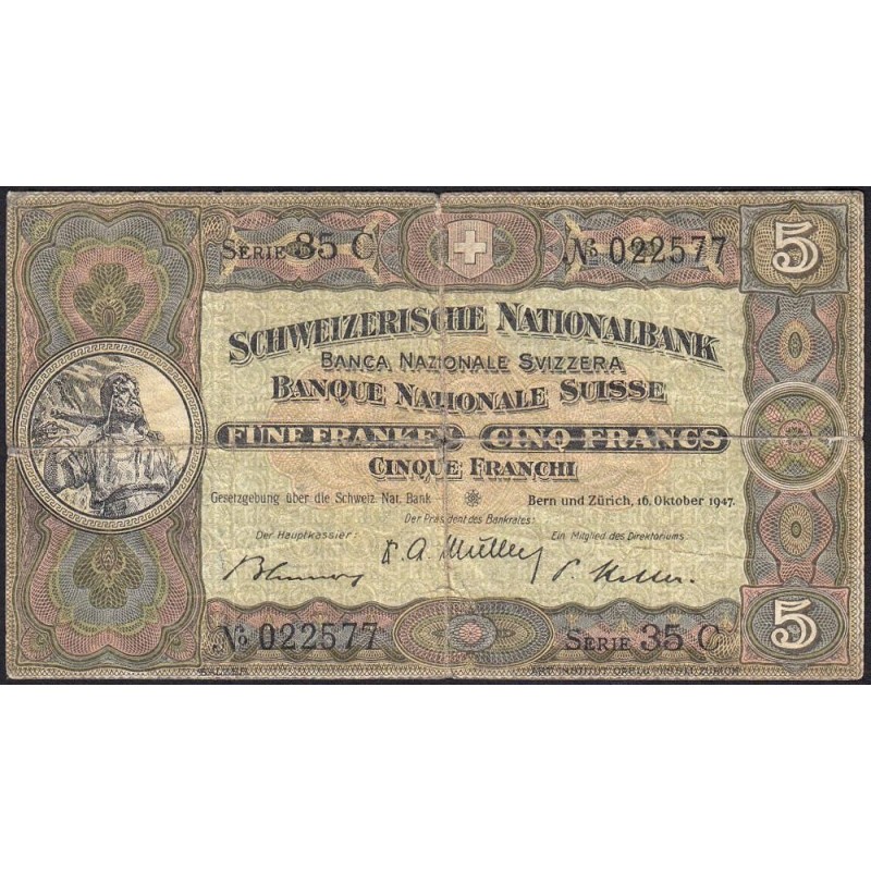 Suisse - Pick 11m_3 - 5 francs - Série 35 C - 16/10/1947 - Etat : B+