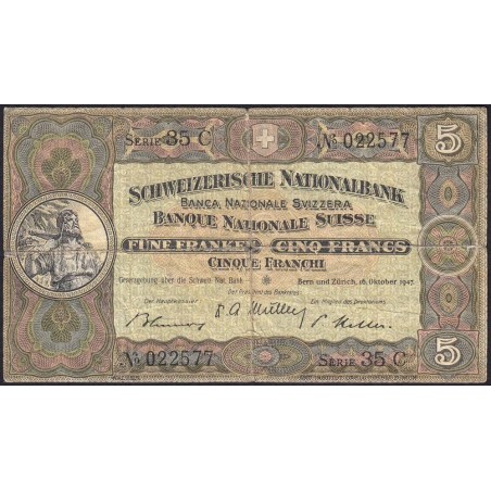 Suisse - Pick 11m_3 - 5 francs - Série 35 C - 16/10/1947 - Etat : B+