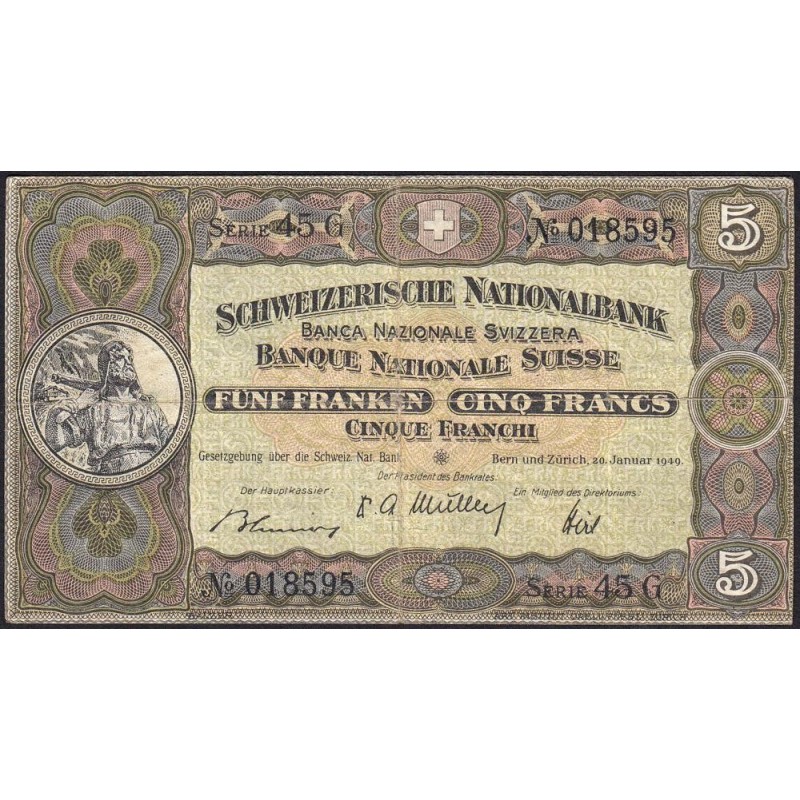 Suisse - Pick 11n_1 - 5 francs - Série 45 G - 20/01/1949 - Etat : TB+