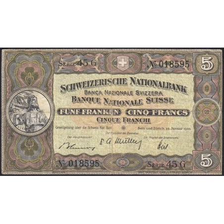 Suisse - Pick 11n_1 - 5 francs - Série 45 G - 20/01/1949 - Etat : TB+