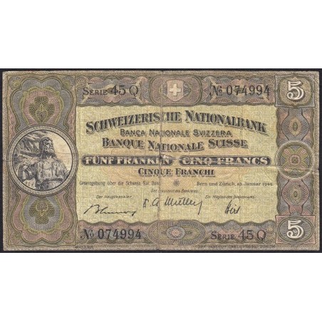 Suisse - Pick 11n_1 - 5 francs - Série 45 Q - 20/01/1949 - Etat : B+ à TB-