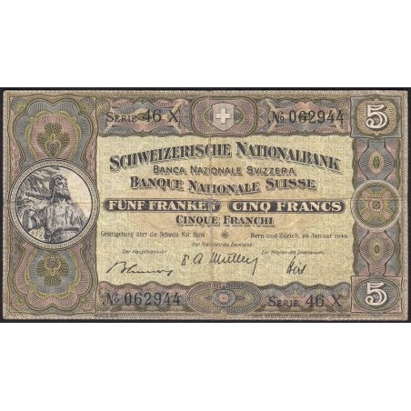 Suisse - Pick 11n_1 - 5 francs - Série 46 X - 20/01/1949 - Etat : TB-