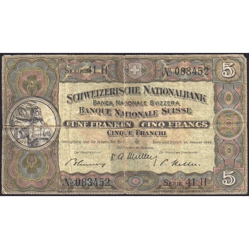 Suisse - Pick 11n_3 - 5 francs - Série 41 H - 20/01/1949 - Etat : B+