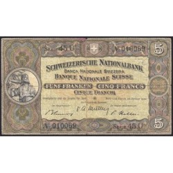 Suisse - Pick 11n_3 - 5 francs - Série 45 U - 20/01/1949 - Etat : TB-