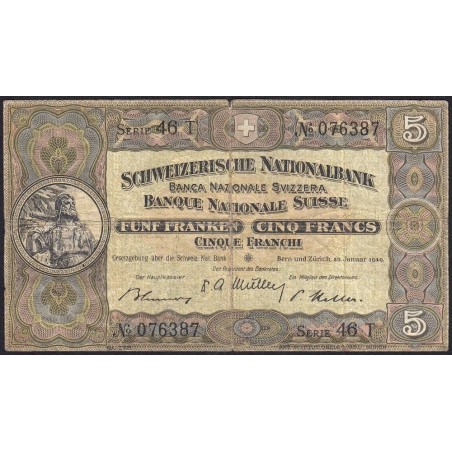 Suisse - Pick 11n_3 - 5 francs - Série 46 T - 20/01/1949 - Etat : B+ à TB-