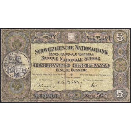 Suisse - Pick 11o_1 - 5 francs - Série 50 Y - 22/02/1951 - Etat : TB-