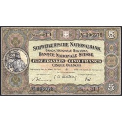 Suisse - Pick 11o_1 - 5 francs - Série 51 T - 22/02/1951 - Etat : TB+