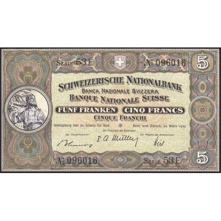 Suisse - Pick 11p_1 - 5 francs - Série 53 E - 28/03/1952 - Etat : SUP+ à SPL
