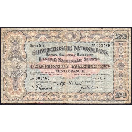 Suisse - Pick 33d_1 - 20 francs - Série 8 Z - 24/03/1927 - Etat : TB