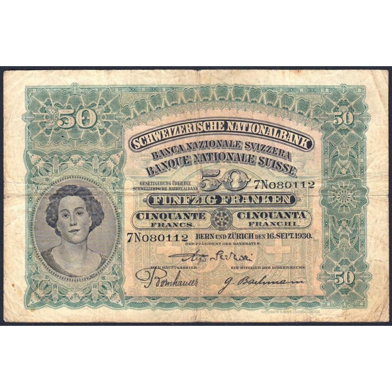 Suisse - Pick 34e_1 - 50 francs - Série 7 N - 16/09/1930 - Etat : TB-