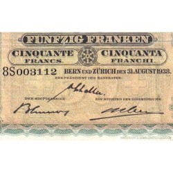 Suisse - Pick 34h_3 - 50 francs - Série 8 S - 31/08/1938 - Etat : TB à TB+