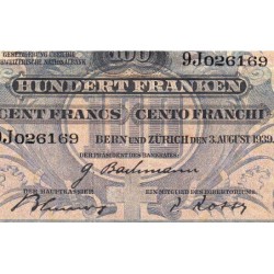Suisse - Pick 35l_2 - 100 francs - Série 9 J - 03/08/1939 - Etat : TB+ à TTB
