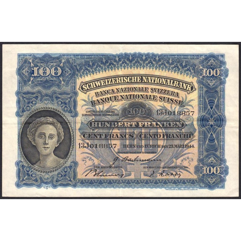 Suisse - Pick 35r_1 - 100 francs - Série 13 J - 23/03/1944 - Etat : TTB