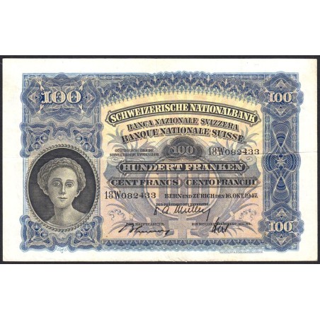 Suisse - Pick 35u_1 - 100 francs - Série 18 W - 16/10/1947 - Etat : TTB