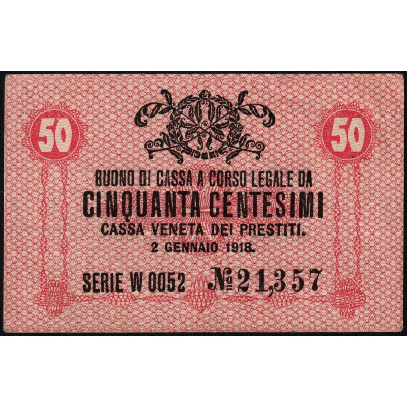 Vénitie - Occcup. Austro-Hongroise - Pick M 3 - 50 centesimi - Série W - 02/01/1918 - Etat : SUP