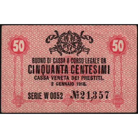 Vénitie - Occcup. Austro-Hongroise - Pick M 3 - 50 centesimi - Série W - 02/01/1918 - Etat : SUP