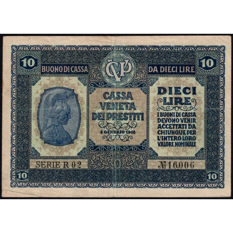 Vénitie - Occcup. Austro-Hongroise - Pick M 6_1 - 10 lire - Série R - 02/01/1918 - Etat : TTB