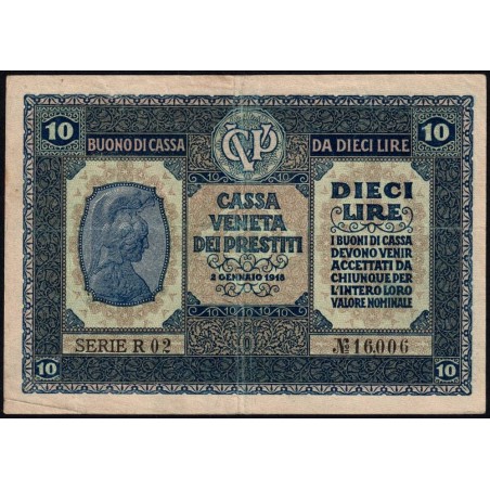 Vénitie - Occcup. Austro-Hongroise - Pick M 6_1 - 10 lire - Série R - 02/01/1918 - Etat : TTB
