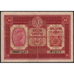 Vénitie - Occcup. Austro-Hongroise - Pick M 7_1 - 20 lire - Série Q - 02/01/1918 - Etat : TTB-