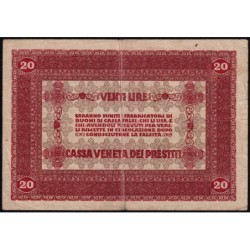 Vénitie - Occcup. Austro-Hongroise - Pick M 7_1 - 20 lire - Série Q - 02/01/1918 - Etat : TTB-