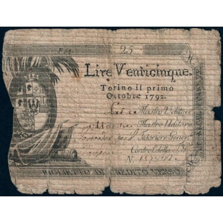 Savoie-Sardaigne - Pick S 126_1 - 25 livres - 01/10/1792 - Etat : B