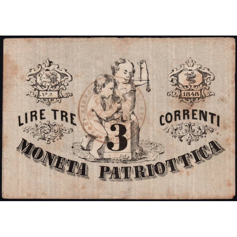 République de Venise - Pick S 187 - 3 lire - 1848 - Etat : TTB