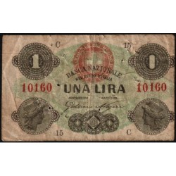 Royaume d'Italie - Pick S 731_2 - 1 lira - Série C 15 - 17/07/1872 - Etat : TB