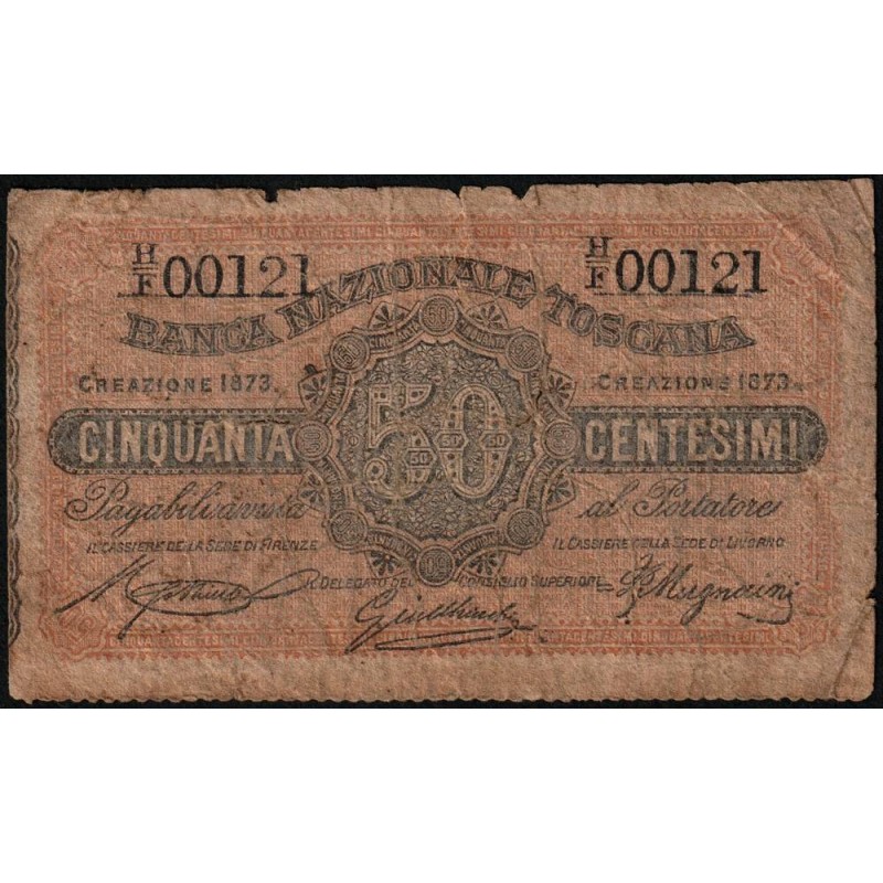 Banca Nazionale Toscana - Pick S 751 - 50 centesimi - Série H/F - 1973 - Etat : B-