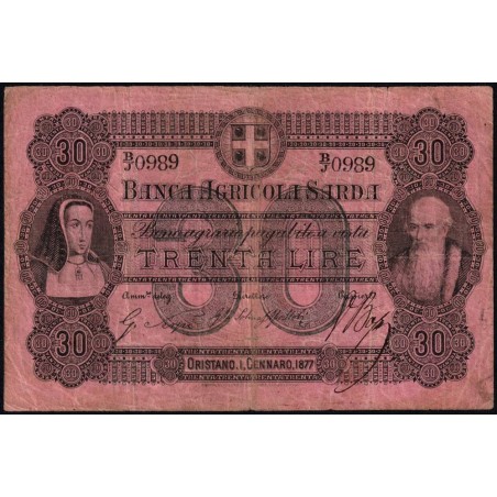 Banca Agricole Sarda - Pick S 921c - 30 lire - Série B/J - 01/01/1877 - Etat : TB