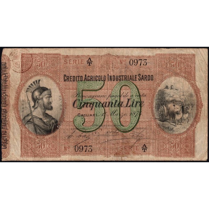 Credito Agricolo Industriale Sardo - Pick S 927 - 50 lire - Série A/T - 01/03/1874 - Etat : TB