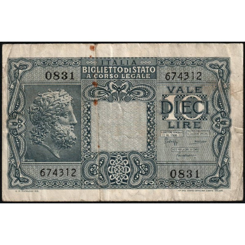 Italie - Pick 32c - 10 lire - Série 0831 - 1950 - Etat : TB