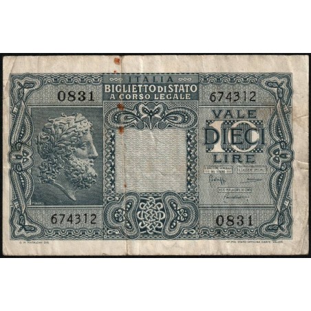 Italie - Pick 32c - 10 lire - Série 0831 - 1950 - Etat : TB