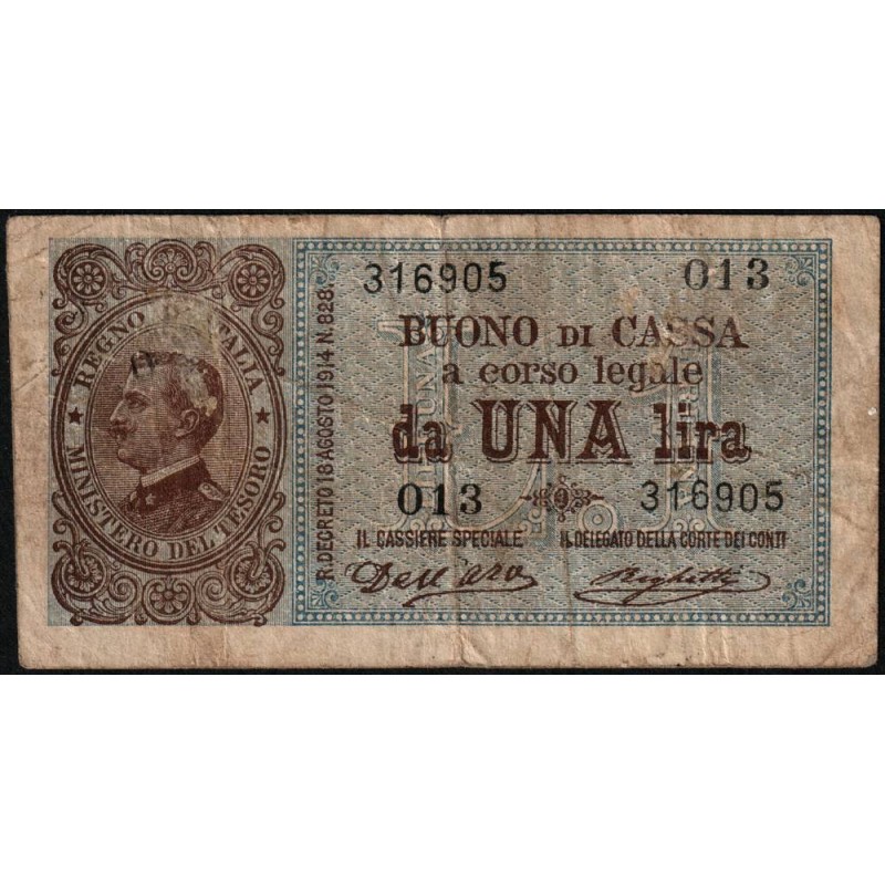 Italie - Pick 36a - 1 lira - Série 013 - 1914 - Etat : B+