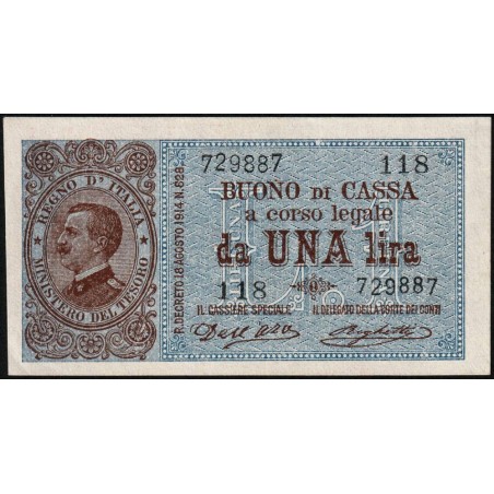 Italie - Pick 36a - 1 lira - Série 118 - 1914 - Etat : SPL