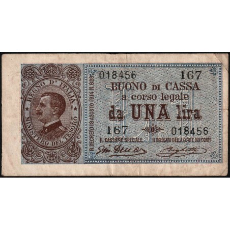 Italie - Pick 36b - 1 lira - Série 167 - 1917 - Etat : TTB